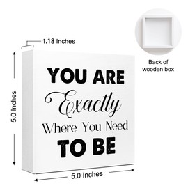 WUZYOU Mindfulness Quote Wooden Box Sign You Are Exactly Where You Need To Be, 5x5x1 INCH Sign, Minimalist Therapy Office Meditation Space Decor With Inspirational Reminder