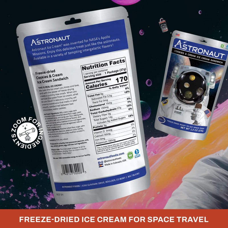 Astronaut Foods Freeze-Dried Ice Cream Sandwich, NASA Space Dessert, Cookies