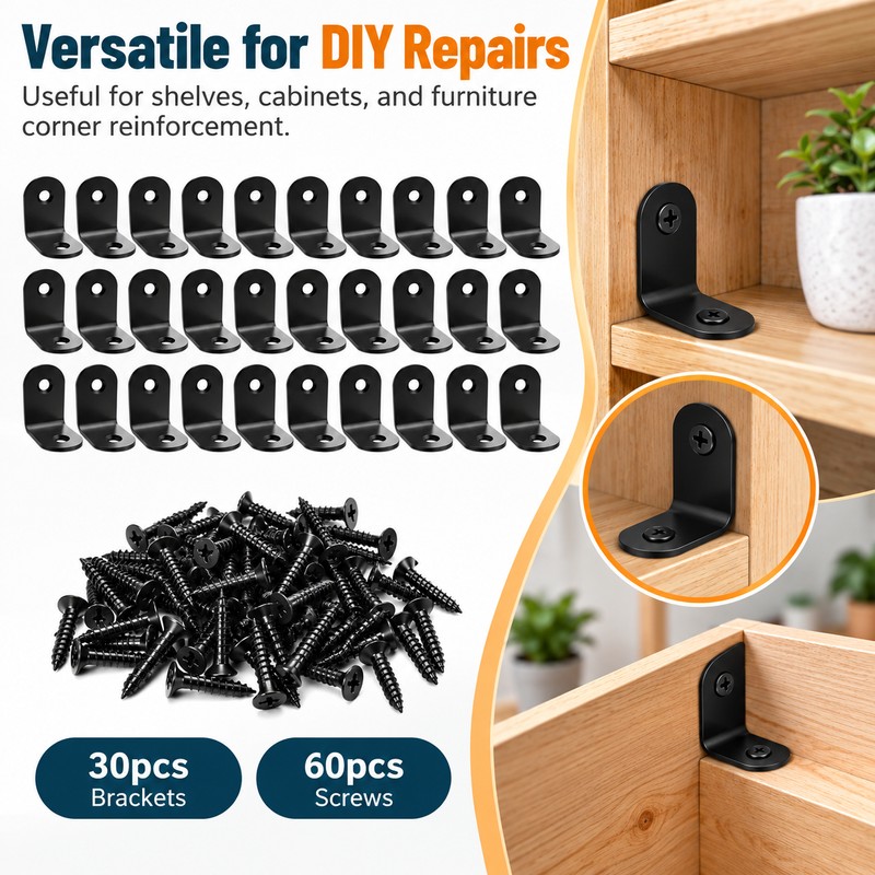 L-Shaped Corner Brackets for Wood Furniture – Black Stainless Steel