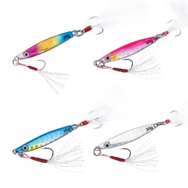 Goture Fishing Jigs,Vertical Jig Saltwater, Fast Sinking Jigging Lures,Speed Fall Jigs with Assist Hooks and Treble Hooks, Fishing Jigging Spoon Lures for Tuna, Salmon,S triped Bass(17g 4Pcs)