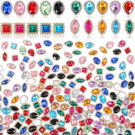 200 Pieces Sew on Rhinestone, Crystals Acrylic Gems Rhinestone Metal Prong Setting Flatback Multi-Colors Mixed Shapes Sewing Rhinestones for DIY Crafts Clothes Shoes Bag Decorations Costume