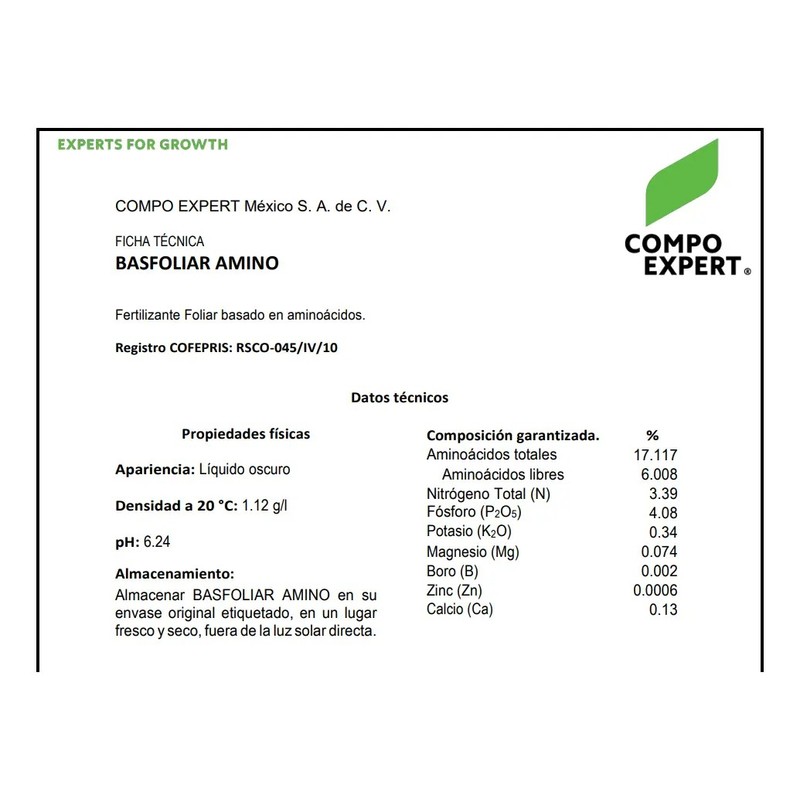 Basfoliar Amino Sl Aminoácidos Con Npk Compo Expert 1 L