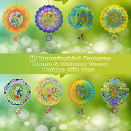 Wind Spinners - 12 Inches Large Hummingbird Hanging Wind Sculptures, 3D Reflective Metal Wind Spinners for Yard and Garden Decor, Gifts for Mom, Grandma's Birthday, Anniversary, Purple
