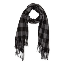 Hadley Wren Women's Plaid Fringe Scarf Collection, Gray/Black, One Size
