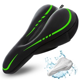 ronux Narrow Bike Seat Cushion, Memory Foam & Gel Extra Comfort Pad Bicycle Saddle Cushions, Exercise Road Peloton Mountain Bikes Comfy Cycling Accessories, Women Men, Waterproof Rain Cover -Black