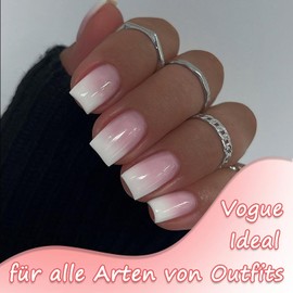 Pack of 24 French Nails for Sticking, Short - Square Fake Nails with Pink Gradient, Full Cover Artificial Nails, Fake Nails Tips with Nail Glue Sticker for Manicure DIY (Pink Ombre)