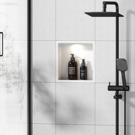 Qeke Stainless Steel Shower Niche 12" X 12", No Tile Needed Wall Niche with Non-Dimmable Led Downlight, Recessed Shower Shelf for Bathroom Storage, Over Mount Installation, Matte White