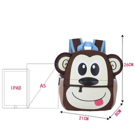 BAIGIO Children's Backpack Waterproof Nursery Bag Toddler Kids School Bag with Animal Design (Monkey, S)