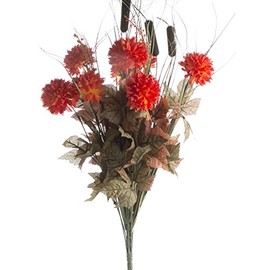 Factory Direct Craft Burning Orange Autumn Artificial Mum and Cattail Bush for Autumn Artificial Floral Arrangements, Thanksgiving Centerpieces, and Fall Decorations | Size - 26"