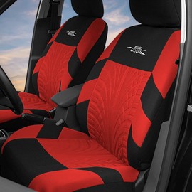 AUTOYOUTH Full Set Seat Covers for Cars Universal Fit Car Seat Protectors Tire Tracks Car Seat Accessories - 9PCS, Black/Red