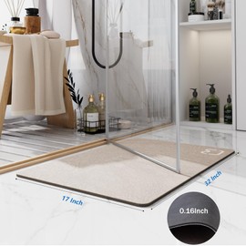 Taupe Bath Mat Rugs 17 x 32 - Quick Dry Super Absorbent Diatomaceous Earth Bath Mat Non Slip Rubber Bottom Thin Bathroom Mat Fit Under Door, Bathroom Floor Rugs in Front of Bathtub,Shower Room,Sink
