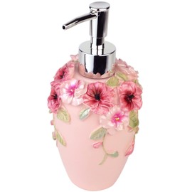 Flower Soap Dispenser with Luxury Vintage Decorative - Resin - Colorful Painted by Hand Lotion Dispenser for Bathroom, Kitchen Counter, Beauty Shop, Hotel (10 oz/300 ml, Pink)