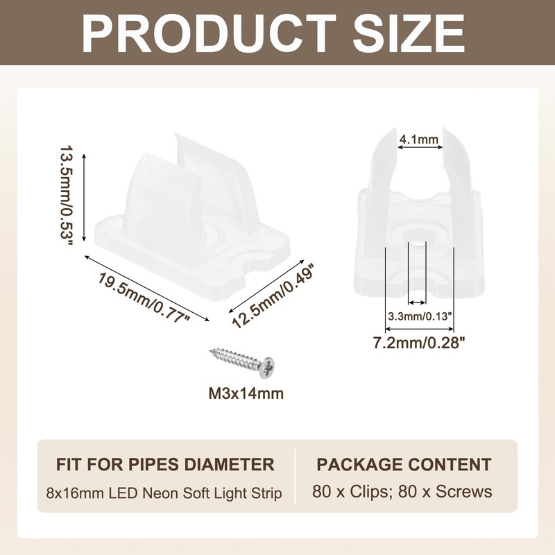 PATIKIL LED Strip Light Clips, 80pcs Mounting Bracket Fixing Clips