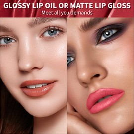 Yanqina 2PCS Hydrating Lip Glow Oil Smudge-proof Lip Gloss Long-lasting Lip Stain Cherry Oil Lip Care (Transparent&Rose Red)