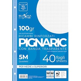Pigna 02222375M Replacement for Reinforced Tape Lineature 5 m 5 mm Grid for 2nd and 3rd Grade Paper 100gsm Pack of 40 Sheets