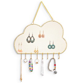 SHILIPAIJC Hanging Jewelry Orgnizer, Wall Mounted Metal Earring Necklaces Display, Mesh Jewellry Holder Bracelet Storage Racks Gift for Girl Women(Cloud-shaped)