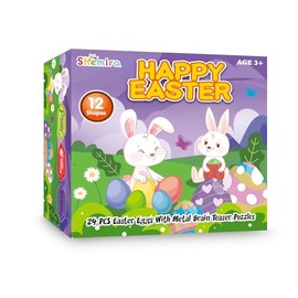 Shemira 24 Pack Easter Eggs with Metal Brain Teaser Puzzles, Iron Link Unlock Interlock Game, Easter Basket Stuffers for Kids, Filled Easter Eggs with Toys, Easter Party Favors for Kids