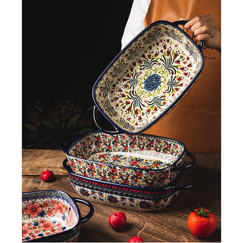 Bicuzat Vintage Style Pottery Bakeware Ceramic Casserole Dish Baking Pan