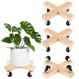lucpur 3 Pack Wooden Plant Caddy with Wheels 12 Inch Rolling Plant Stand on Wheels Heavy Duty Plant Dolly for Large Plants Plant Roller with Wheels Planter Wheels Base Indoor & Outdoor