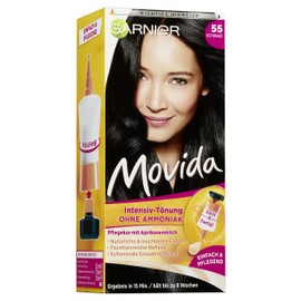 GARNIER Movida Tint Cream / Intensive Hair Colour 55 Black (for Bright Colours, Also for Grey Hair, No Ammonia) Pack of 3 Hair Colouring Set