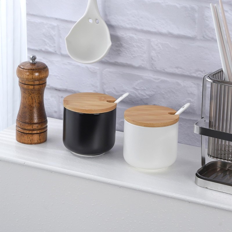 VanEnjoy Black Sugar Bowl with Lid 10oz Ceramic Sugar Bowl