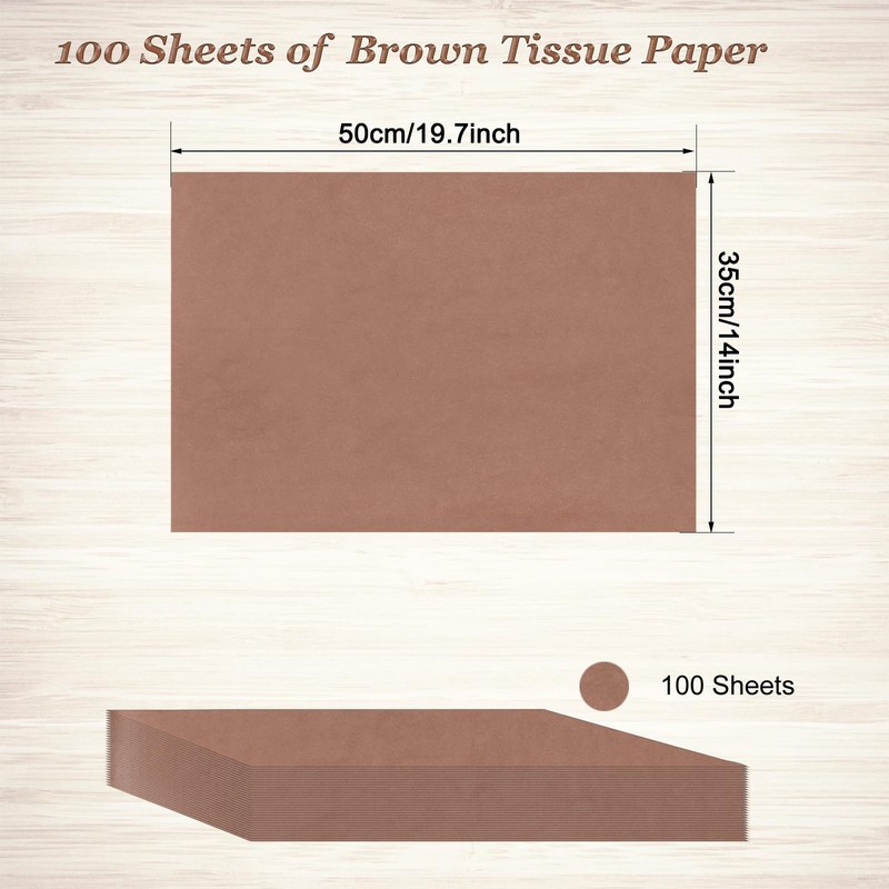 100 Sheets Brown Tissue Paper Artdly 14 x 20 Inches