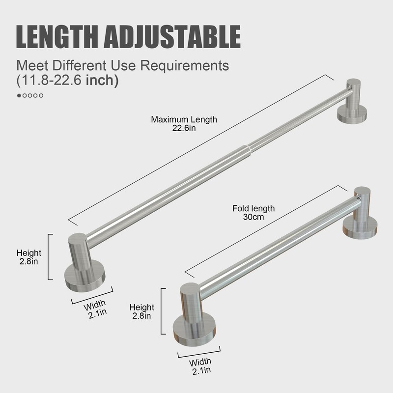 Honmein Towel Bar - Adjustable 304 Stainless Steel Towel Holder