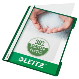 Leitz A4 Standard Plastic File, 30 Percent Pre-Consumer Recycled Plastic, Flatfile for A4 Sheets, 60 Sheet Capacity, Green, 41910055