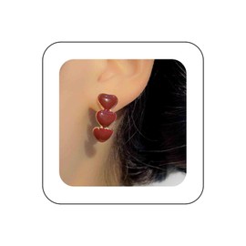 Cimenexe Bohemian Enamel Heart Stud Earrings Red Enamel Heart Earrings Tiny Acrylic Heart Love Earrings Minimalist Heart Circle Hoop Earrings Jewelry for Women