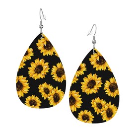 Vintage Sunflower Faux Leather Earrings For Women Dangle Lightweight Teardrop Earrings