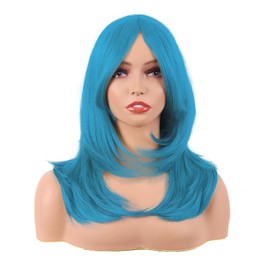 MapofBeauty 20 Inches / 50 cm Length Layered with Fringe Straight Synthetic Fibre Shoulder Long Hair Fibres for Daily Wig (Cyan Blue)
