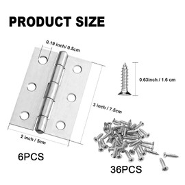 Pack of 6 Stainless Steel Hinges, 75 mm × 50 mm Stainless Steel Door Hinges, Door Hinge Hinge, Foldable Rear Hinges, Stainless Steel Piano Band, Stainless Steel Hinges Connector with 6 Mounting Holes