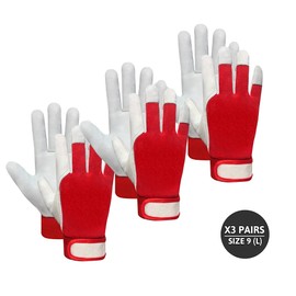 DOJA Barcelona Leather Work Gloves with Velcro Fastening 3 Pairs Leather Gloves Size 9/L Mechanic Gloves Men/Women Gardening Gloves Thorn Proof Assembly Gloves Protective Gloves