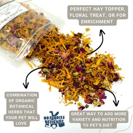 No Furries Delights 100% Organic & All Natural Floral Botanical Herb Mix for Rabbit Hamster Guinea Pig Chinchilla Hermit Crab Chicken, 30g All in One Forage Mix