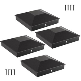 HILLMASTER 6X6 Post Caps for 5.5inx5.5in Wood Fence Post, Water-Proof UV-Proof Durable PP Plastic Decking Post Top Cap Cover with Mounting Screws, 4 Pcs, Black