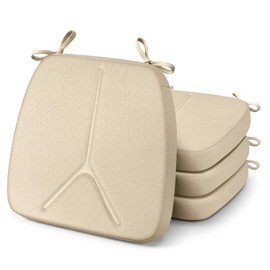 JIPORIER Chair Cushions for Dining Chairs Set of 4, 17" x 16" x 2.5" Thick D-Shaped Seat Cushions with Removable Washable Cover and Ties, Non-Slip Chair Pads for Kitchen, Indoor Dining Room (Beige)