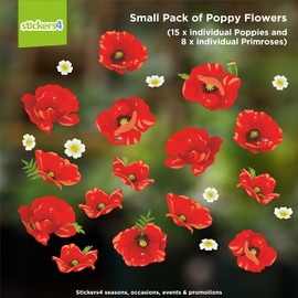 15 Poppy Window Stickers for Glass 2022 - Poppies for Remembrance Day Window Decorations with Primroses