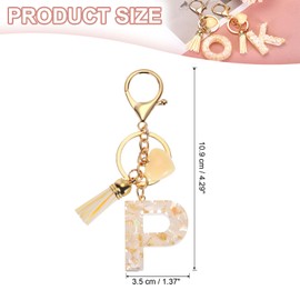 [PATIKIL] Alphabet Initial Letter Key Chain Tassel Heart Letter P Decorative Resin Cute Key Chain for Women Keeper Handbag Backpack Bag Accessories Beige