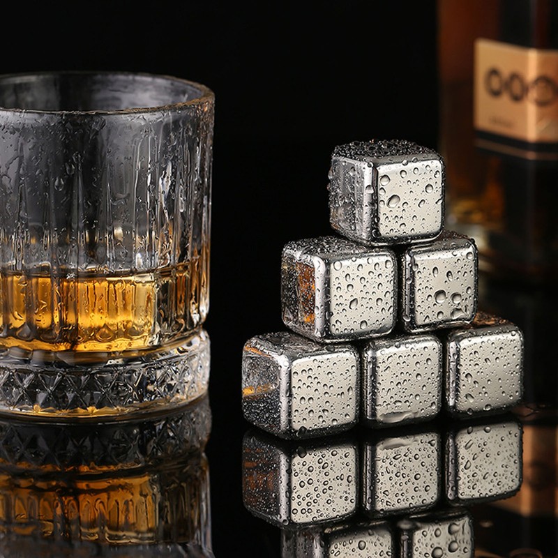 4Pcs Stainless Steel Ice Cubes Reuseable Polishing Beverage Chilling Stones