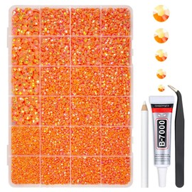 qiipii Neon Orange AB Resin Rhinestones w B7000 Jewelry Glue for Bedazzling Crafting 2mm-6mm Flatback Jelly Stones Diamonds Gems Bedazzler Kit Charms for Nails Face Eyes Makeup Tumblers Bottles Crafts
