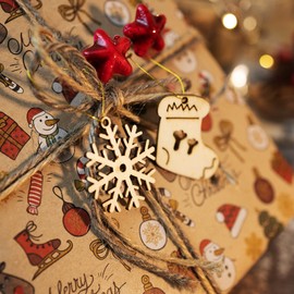 com-four® Christmas Tree Decoration, 48-Piece Wooden Pendant Set, Christmas Tree Decoration for Decorating the Christmas Tree