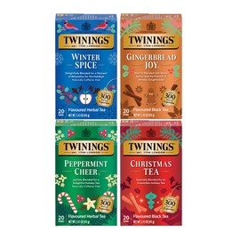 Twinings Holiday Variety Pack Tea Bags, Christmas Tea, Winter Spice, Gingerbread Joy, Peppermint Cheer, 20 Count (Pack of 4), Enjoy Hot or Iced, 80 Teabags