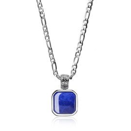COAI Figaro Chain Square Lapis Lazuli Stone Pendant Necklace 45cm
