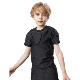 Kids Protective Gear Chest Rib Shoulder Back Guards Sports Shock Rash Guard Compression Padded Shirt YM