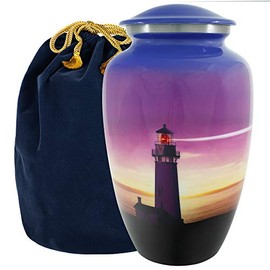 Trupoint Memorials Guiding Light Lighthouse Adult Large Urn for Human Ashes - w Velvet Bag