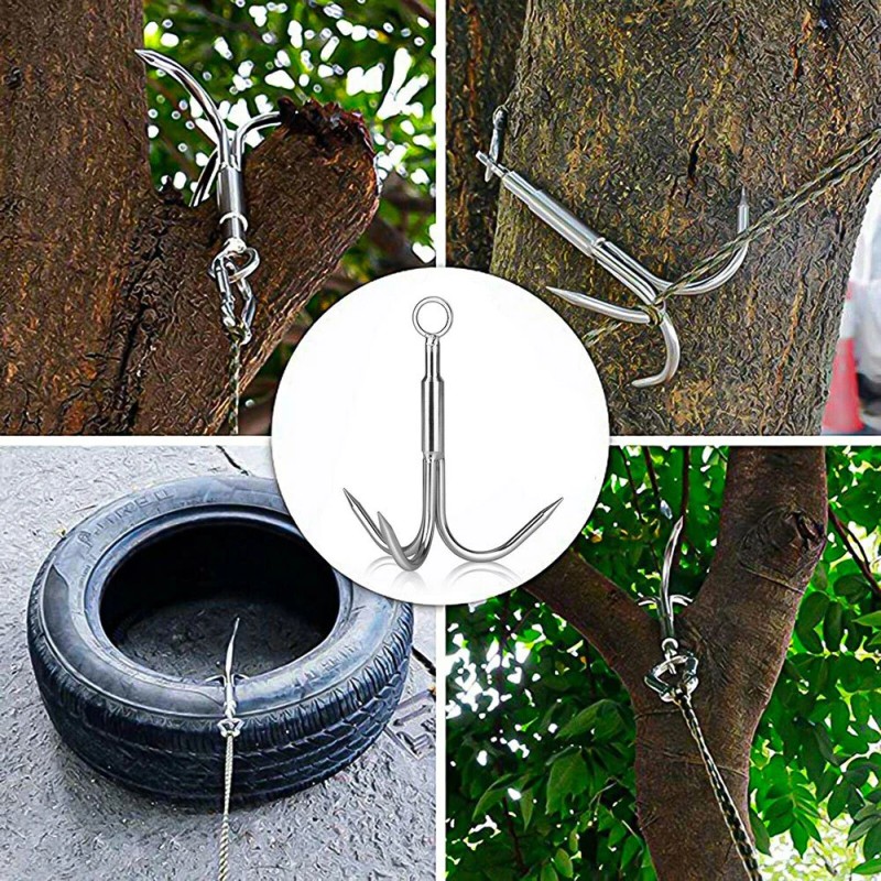Unbranded Grappling Hook 3Claw Climbing Hook Stainless Steel Grapnel Hook