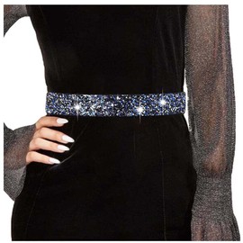 Tgirls - Cinturón elástico con diamantes de imitación para boda, cinturón de cintura ancha y elegante, cinturón de vestir, Azul, S