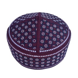 IMAHAM: HANDCRAFTED FLOWER Unisex Kufi Men Prayer Cap Multicolor Stoned Outdoor Headwear Eid Handmade Kufis Namaz Hat Beanie (US, Alpha, X-Large, Maroon)