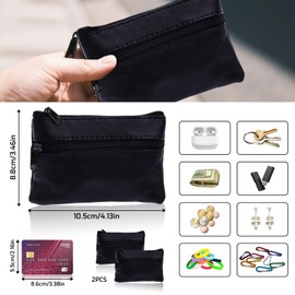 AzureRay Key Case Leather 10.5 x 7.5 cm, Pack of 2 Key Case with Zip, Elegant Key Bag Leather Look (Faux Leather) for Men and Women, Car Key Holder, Black