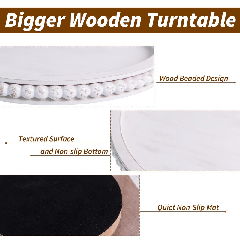 HPC Decor 12Inch Beaded Lazy Susan- Wooden Lazy Susan Organizer